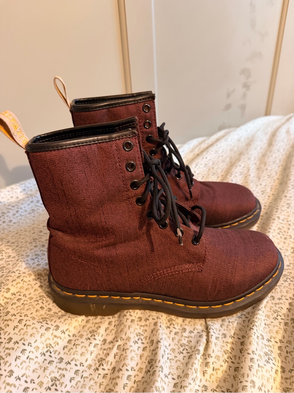 Dr. Martens Vegan Castel Canvas 8-Eye Boots Cherry Red Burgundy Size 8 EUC